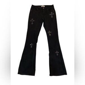 Bamboo Women’s Black Cross Flare Denim Jeans